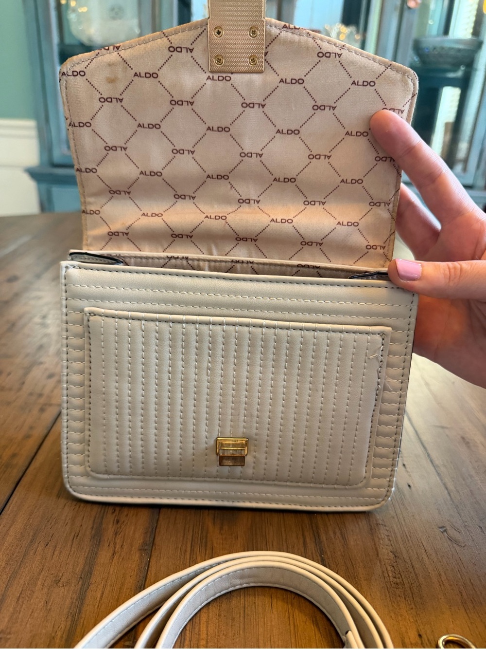 ALDO Cream Quilted Top-Handle Satchel with Gold Chain Accent - Picture 6 of 15